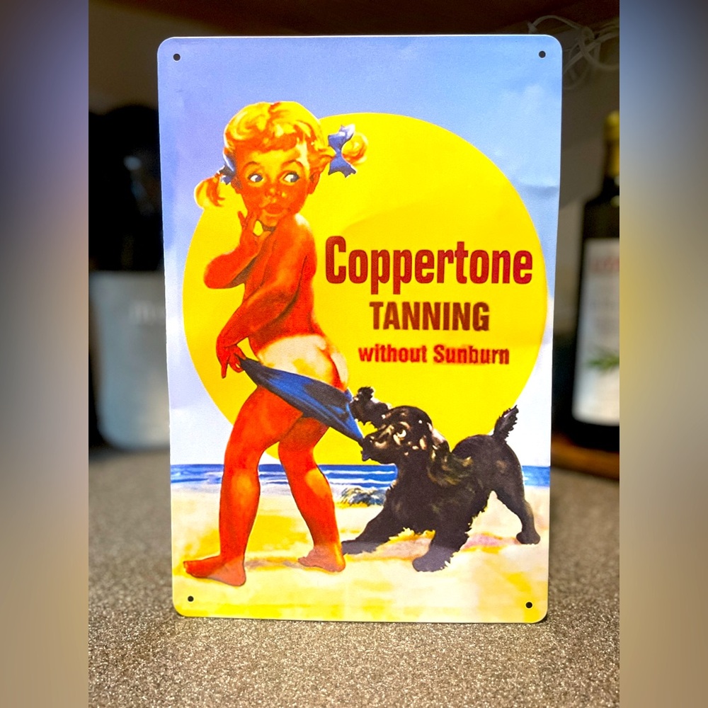 Vintage Retro Metal Sign Coppertone Girl and Dog